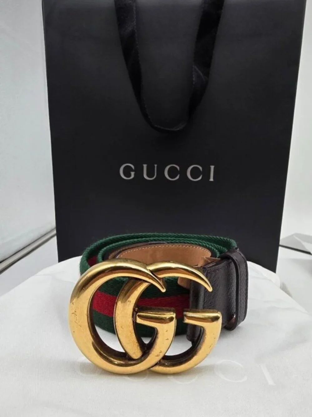 Authentic Gucci Web Elastic Torchon Double G Belt